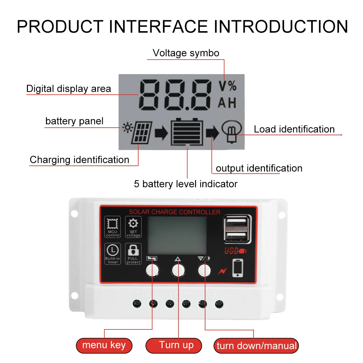 

30a 12V Solar Charge Controller Digital Timer Display Regulator Lithium Ion Compatible for Solar Panel