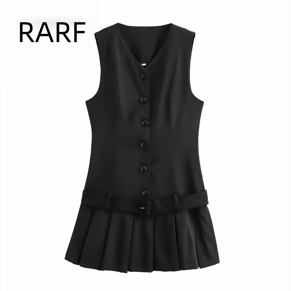 

2024 Autumn/Winter New Fashionable Women's Clothing Style Wide Fold V-neck Sleeveless Short Dress