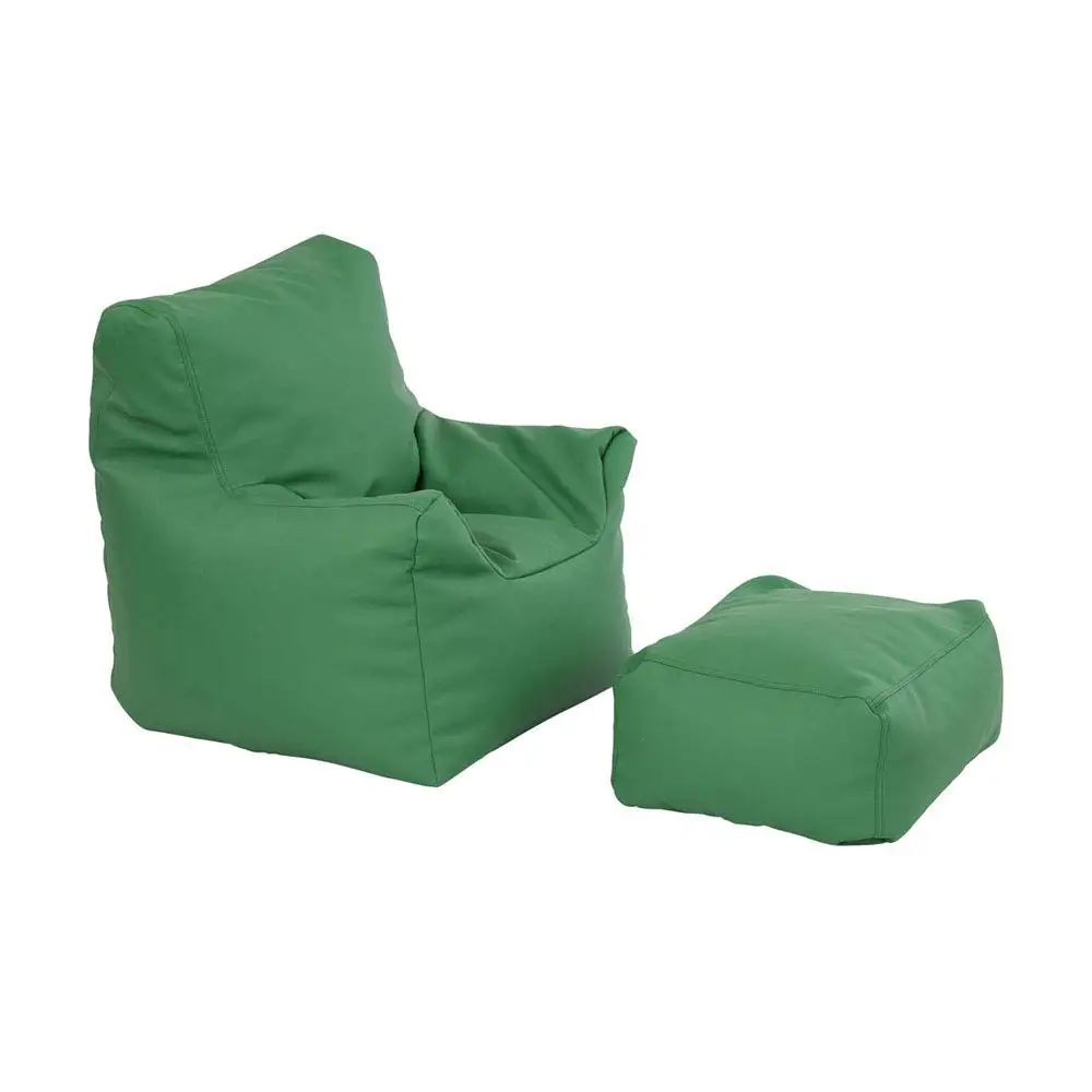 10474-Gn Softscape Bean Bag Chair And Ottoman Set, Furniture For Kids, Libraries Or Home - Green, Large