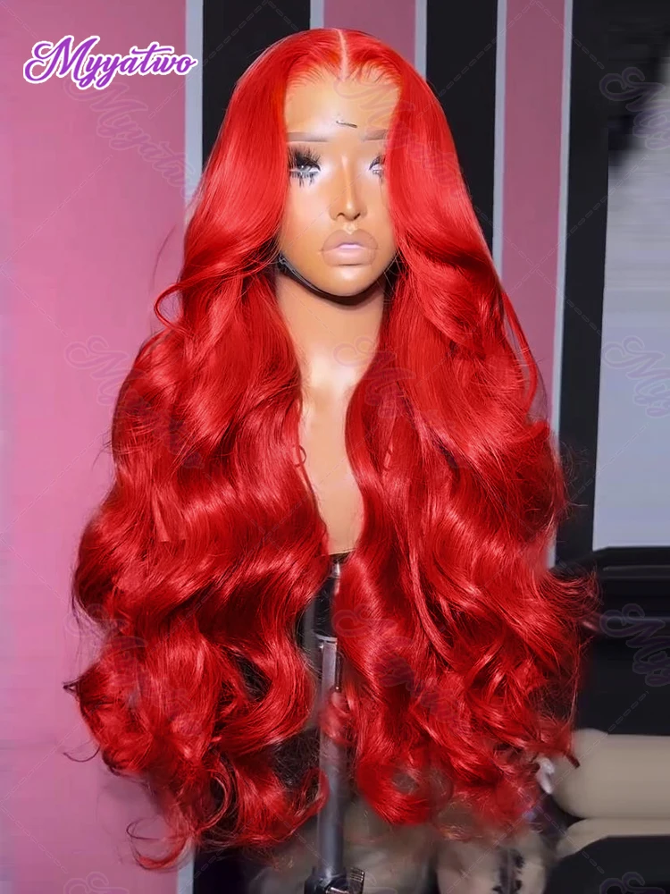 30 38 Inch Hot Red Body Wave 13x4 Hd Lace Frontal Wig Brazilian Water Wave 13x6 Lace Front Color Human Hair Wigs 200% For Women