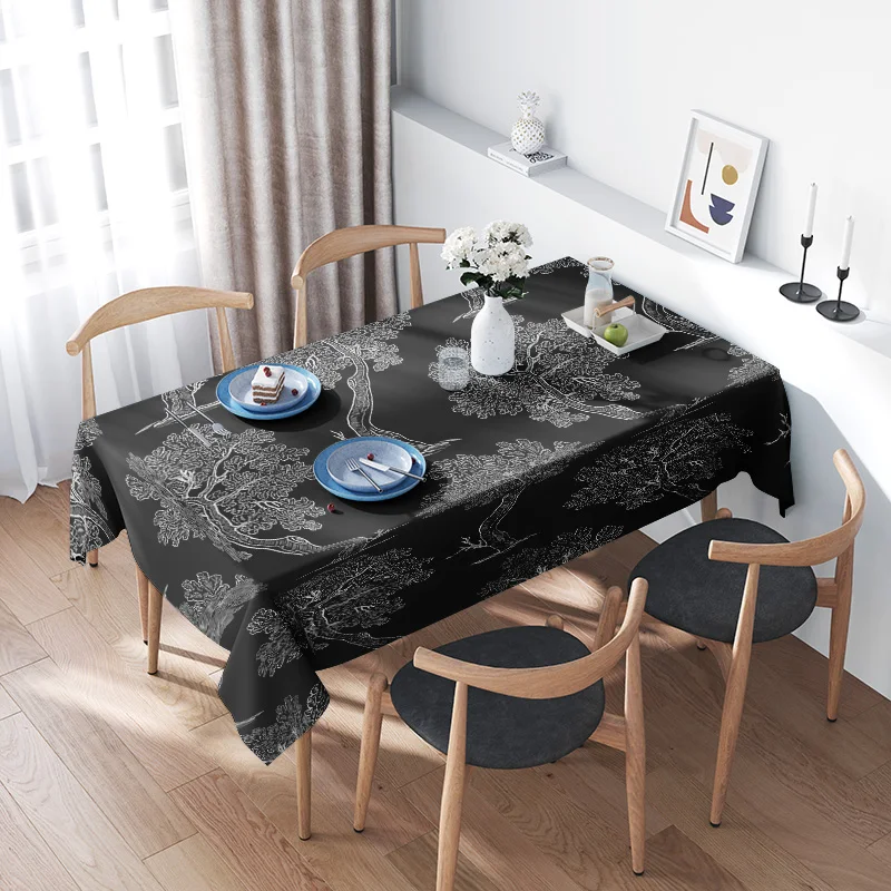 

Modern Floral Printed Tablecloth Black White Patterned Rectangular Table Cover for Dining Room Decoration Size60x120cm (23.6 x 4
