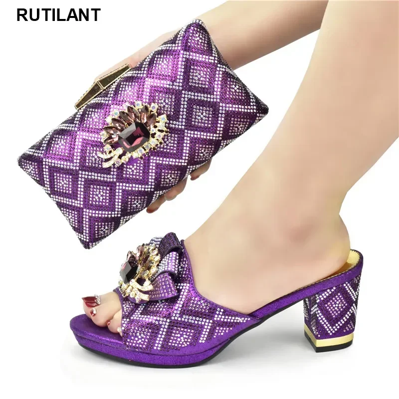 

New Arrival Fashion Italian Shoes and Bag Sets Women's Wedding Special Appliques for African Lady Sandals Rhinestone Party Shoes