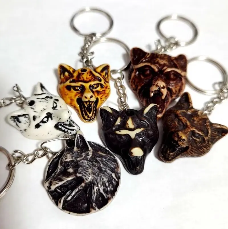 

12 pcs Fashionable Handcrafted Keychain Vintage Look Mixed Tibetan Tribal Wolf Head Key ring