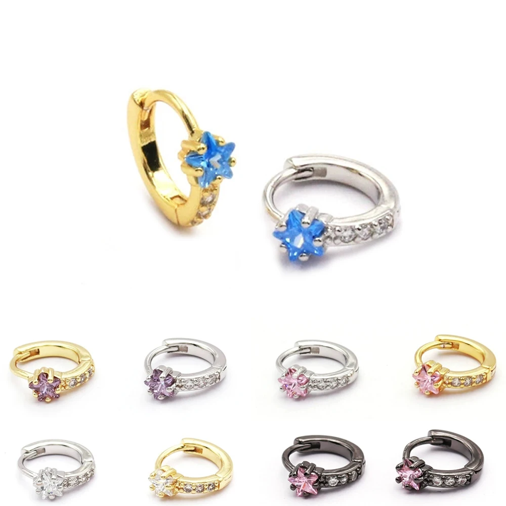 Cute Copper Star Zircon Closed Circle Hoop Earring Women Mix Color Ear Cartilage Piercing Cuff Jewelry Wholesale