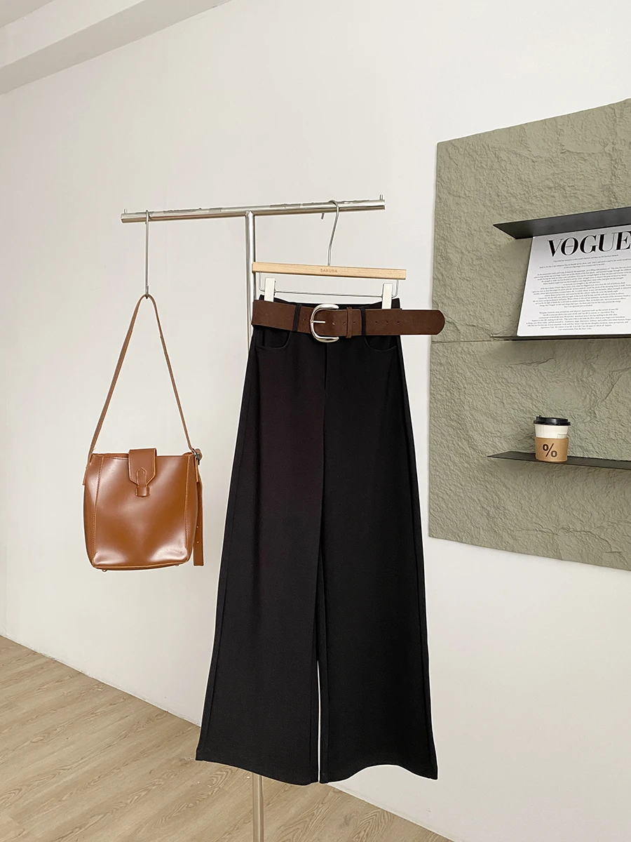 Slimming High Waist Straight Leg Pants Women's Simple Match Long Pants with Belt Autumn Winter New Style Korean Style Casual ...
