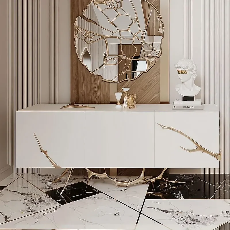 Light luxury living room home floor-to-ceiling solid wood TV cabinet, designer villa high-end pure copper