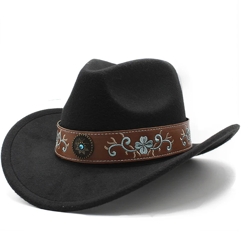 Emerald Decor Western Cowboy Women's Hat Jazz Men Country Hat Ethnic Style Retro Knight Felt Hat Faux Wool Travel Cowgirl Fedora