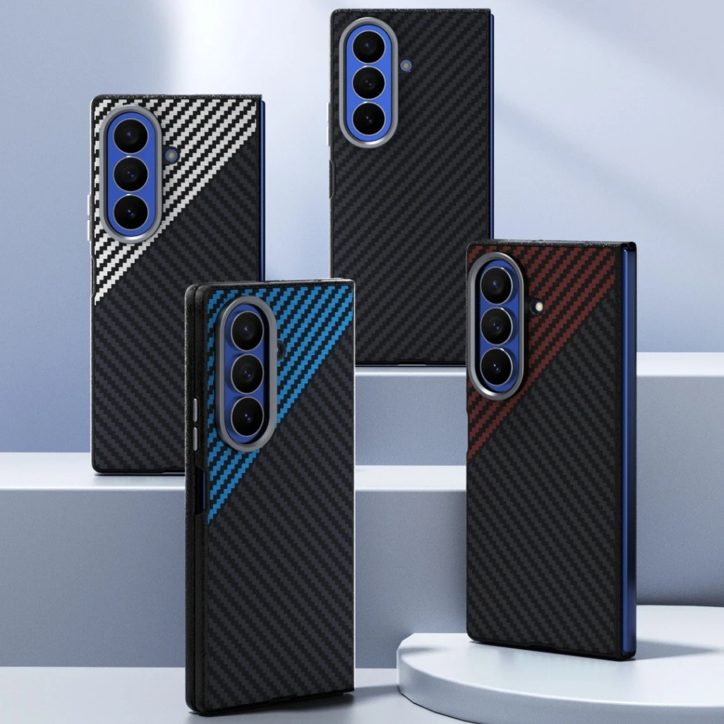 Carbon Fiber Texture Splicing Color Phone Case For Samsung Galaxy Z Fold8 Hard PC Slim Shockproof Magnetic Ring Protective Funda
