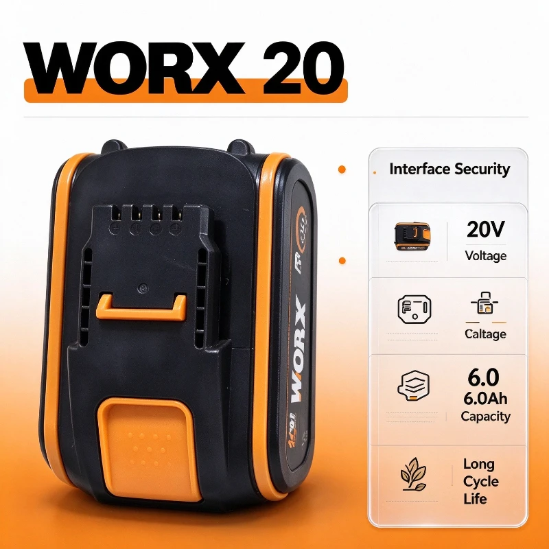 100% Original WORX 20V 8.0Ah Lithium-ion Battery for WA3054 WA3520 Consistent Voltage Supply Rechargeable Power Tool Battery