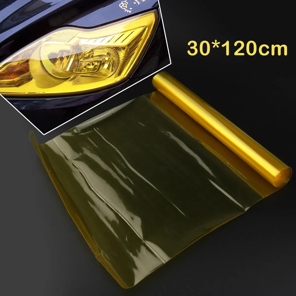 Yellow Car Headlight Tint Film 30x120cm Stretchable Vinyl Protective Film Waterproof Sun Resistant Easy Peel Off for All