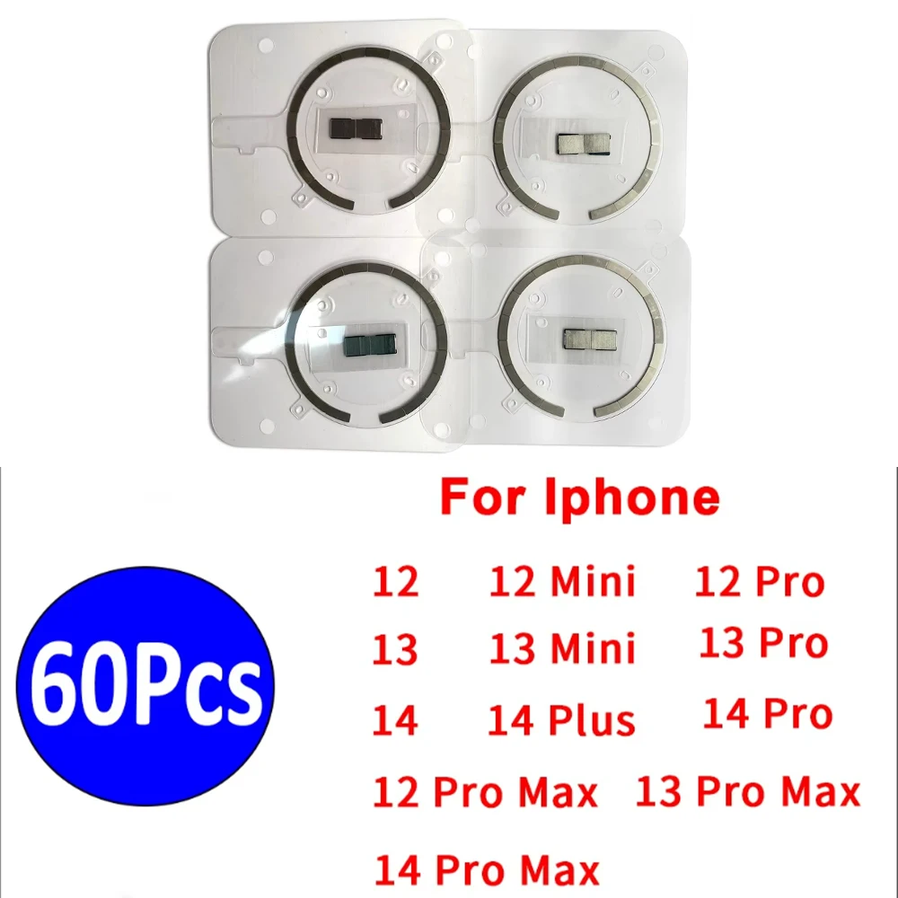 60Pcs，Back Housing Cover Glass Magnatic For iPhone 14 Plus 13 12 Pro Max Mini universal Wireless Charging Magnet Module