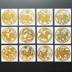 Zodiac mobile phone metal stickers rat cow tiger rabbit dragon snake horse sheep monkey chicken dog pig cartoon animal stickers