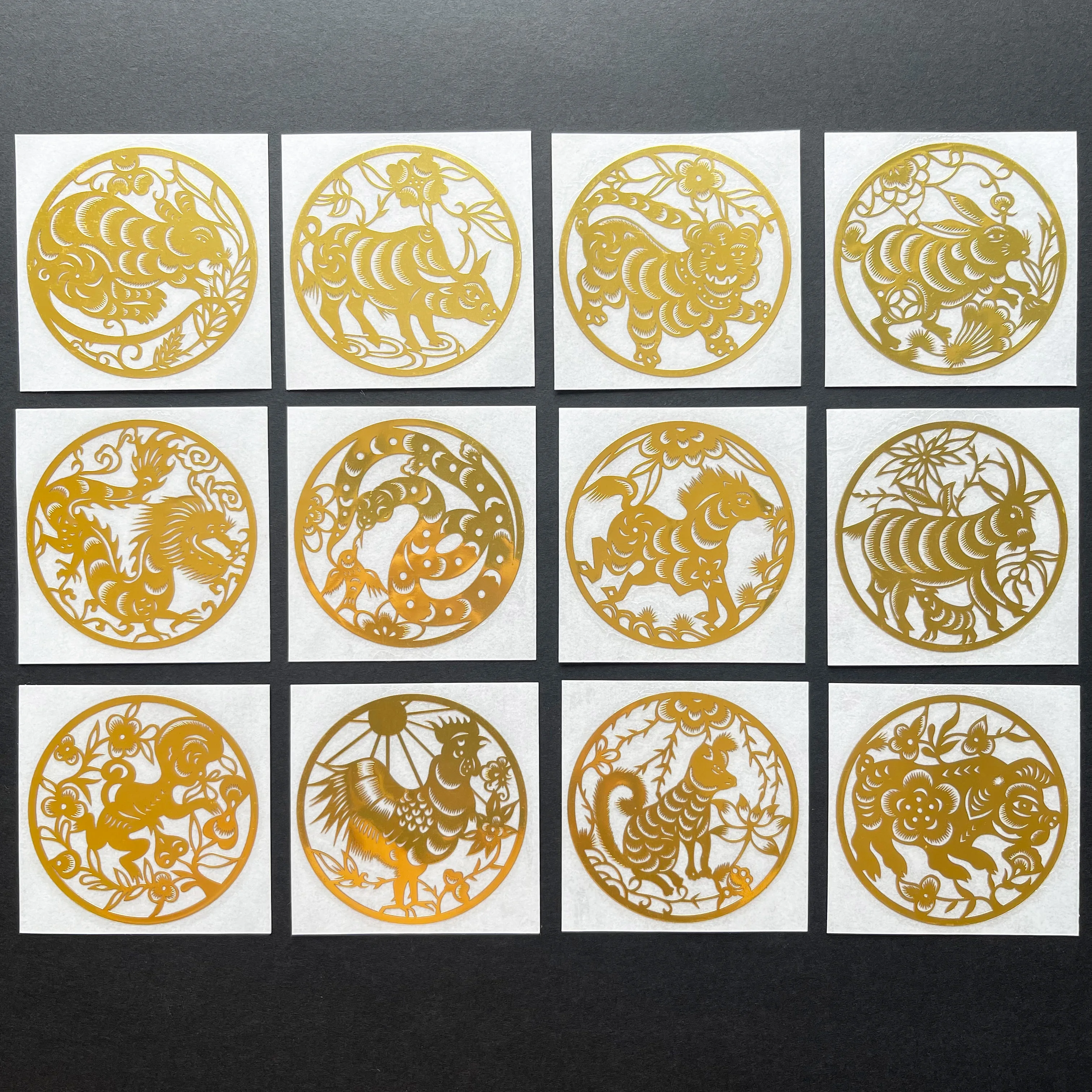 Zodiac mobile phone metal stickers rat cow tiger rabbit dragon snake horse sheep monkey chicken dog pig cartoon animal stickers