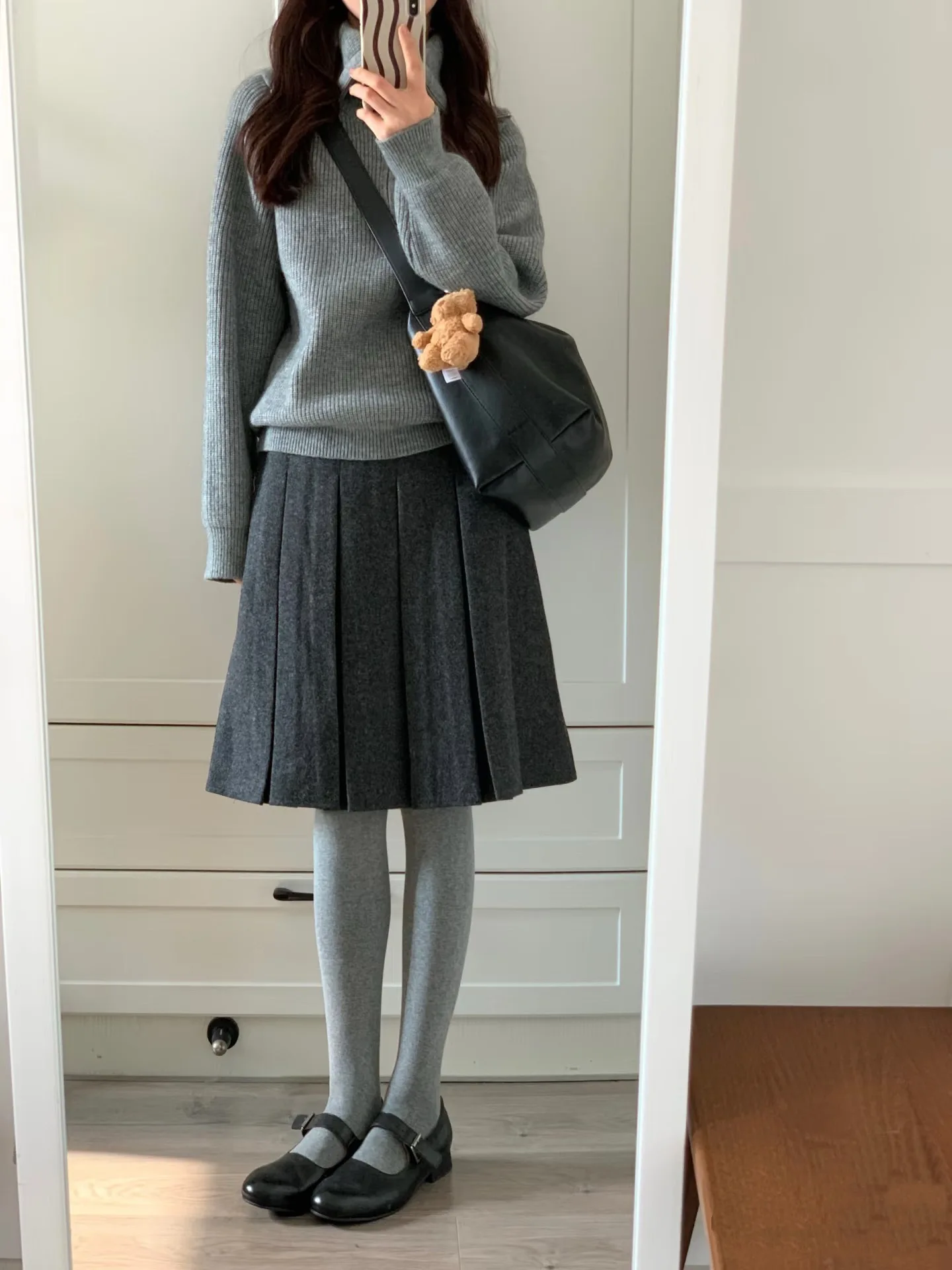 カレッジスタイル ウール プリーツスカート レディース 2025 秋冬 新作 ハイウエスト スリム Aライン プリーツスカート