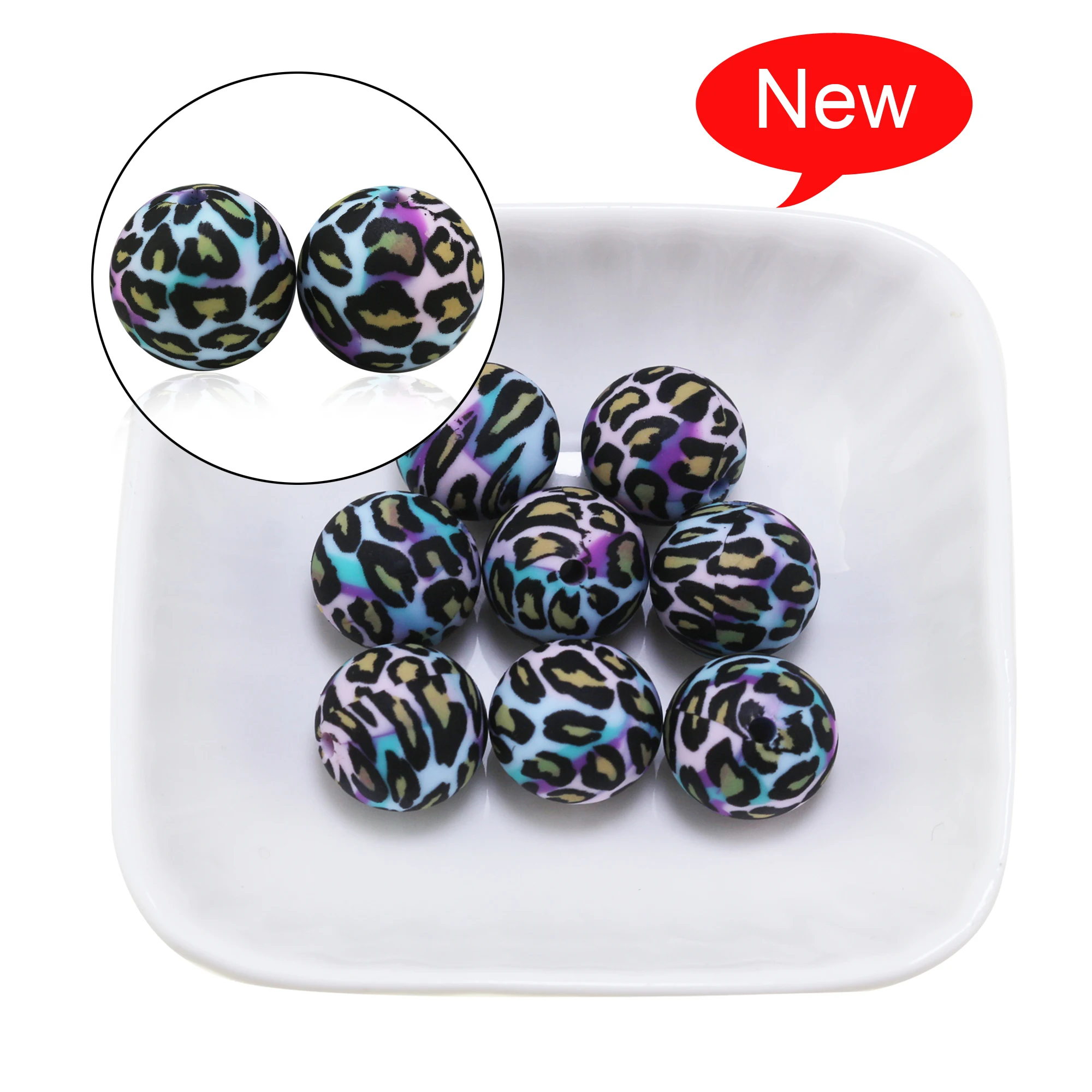 10pcs New Design Rainbow Swirl Branding Print Silicone Beads 14MM Paw Black Cow dot Pearl For Jewelry Necklaces Pen Beaded