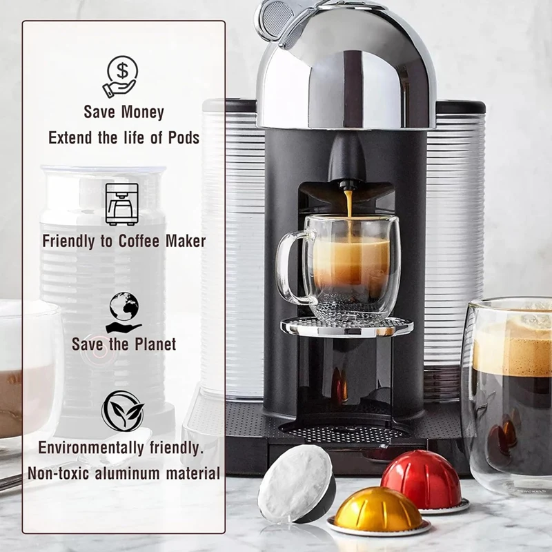 أغطية رقائق الألومنيوم لإعادة استخدام كبسولات نسبرسو ، فيرتوولين وفيرتوولين ، أغطية جراب قهوة قابلة لإعادة الاستخدام ، من من من من الخارج