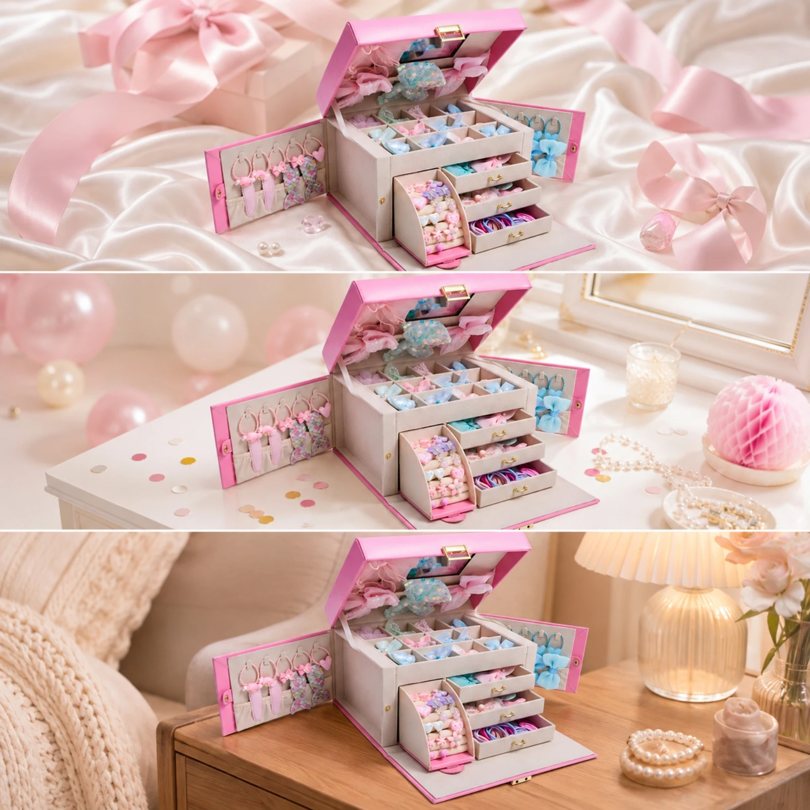 Storage Case Compartmentalized Hair Accessory Storage Case with Hair Accessories Portable Multi-Purpose for Girls, Dress-up Play
