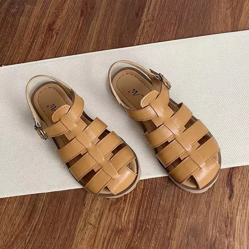 Careaymade-sandali traspiranti vuoti in vera pelle foro estivo fondo morbido piatto comode scarpe da donna casual con punta tonda