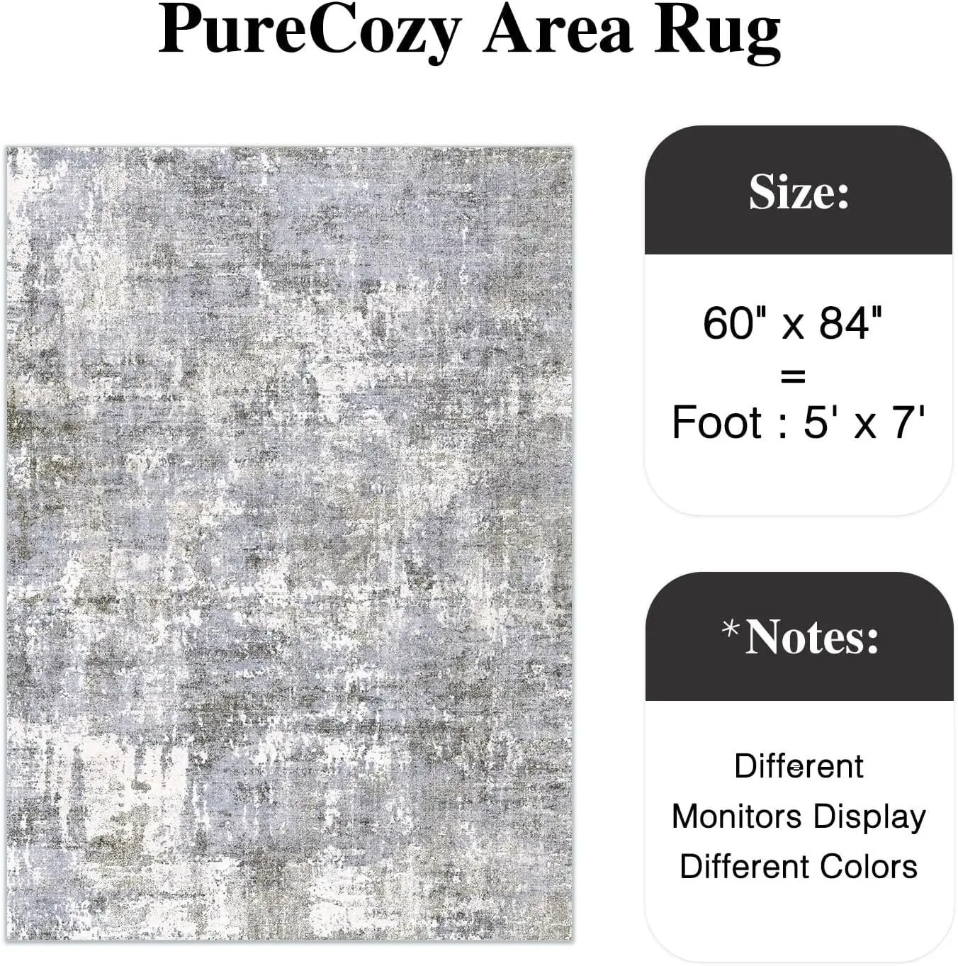 Machine Washable Area Rug 5x7Grey Living Room Rug Indoor Accent Rug Modern Abstract Low Pile Carpet Distressed Throw Rug Bedroom