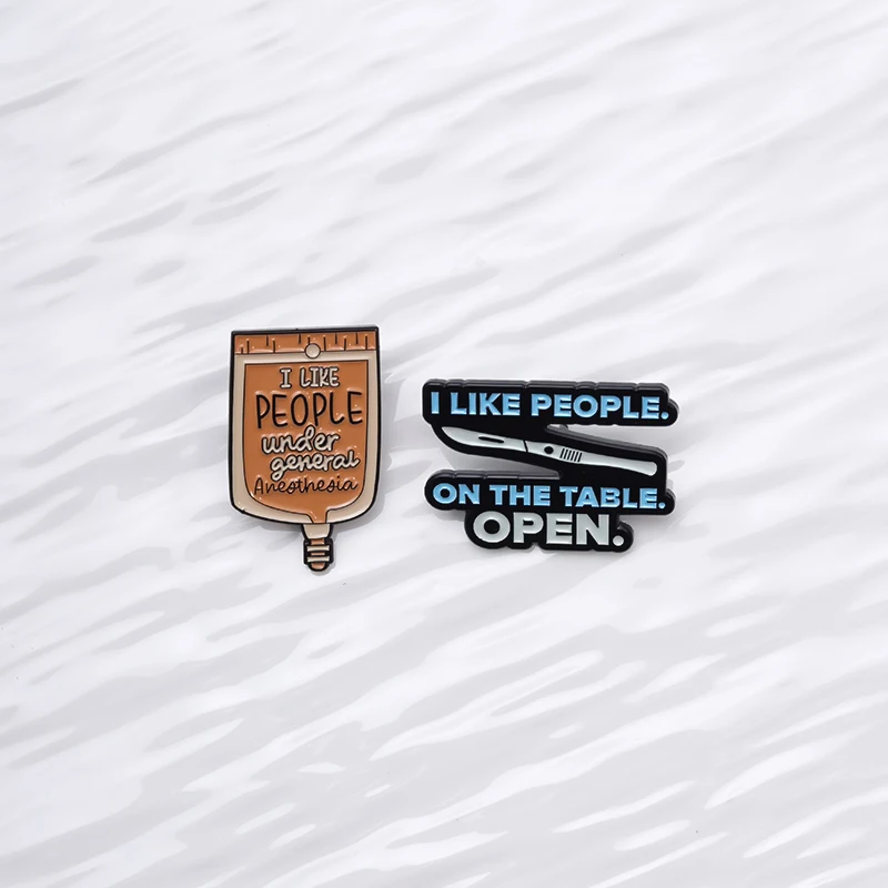 I Like People Under General Anaesthesia Enamel Pins Cartoon Creative Metal Brooches Shirt Collar Lapel Badge Accessory for Gift