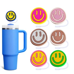 Smiling Face Straw Cover Cup 8-10MM Drink Straw Plug Splash Proof Drinking Fit Cup Eco-friendly Straw Cap Charms Pendant Gift