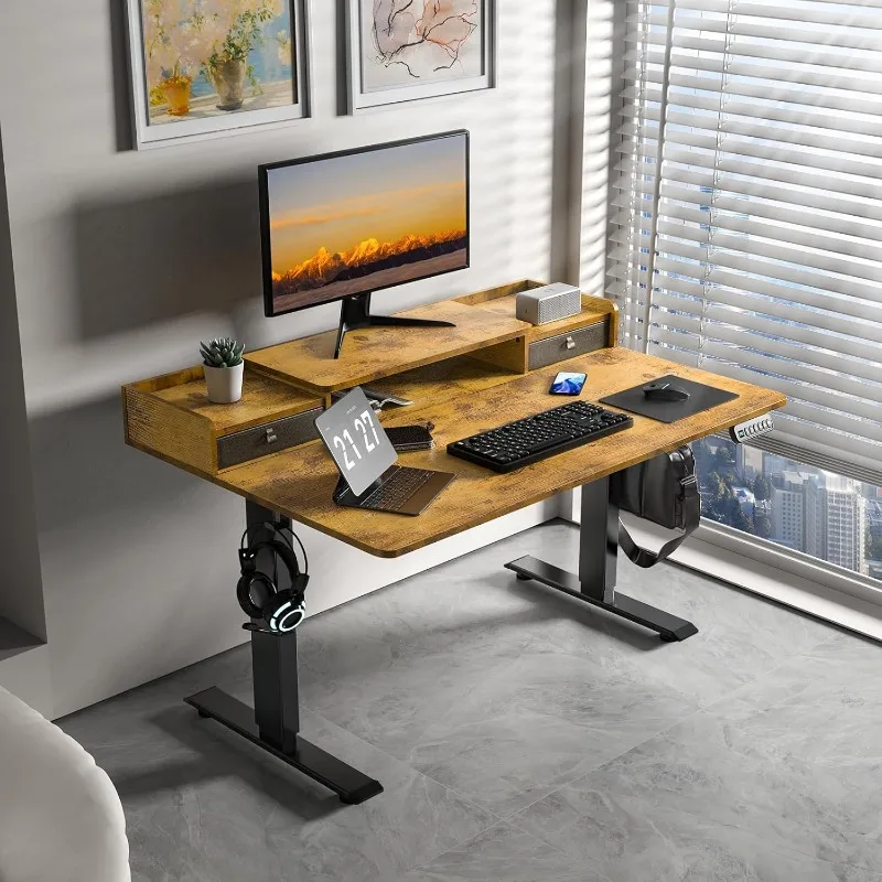 Electric Standing Desk with 2 Drawers Adjustable Height Widened  with Storage Shelf Sit To Stand Workstation for Home Office