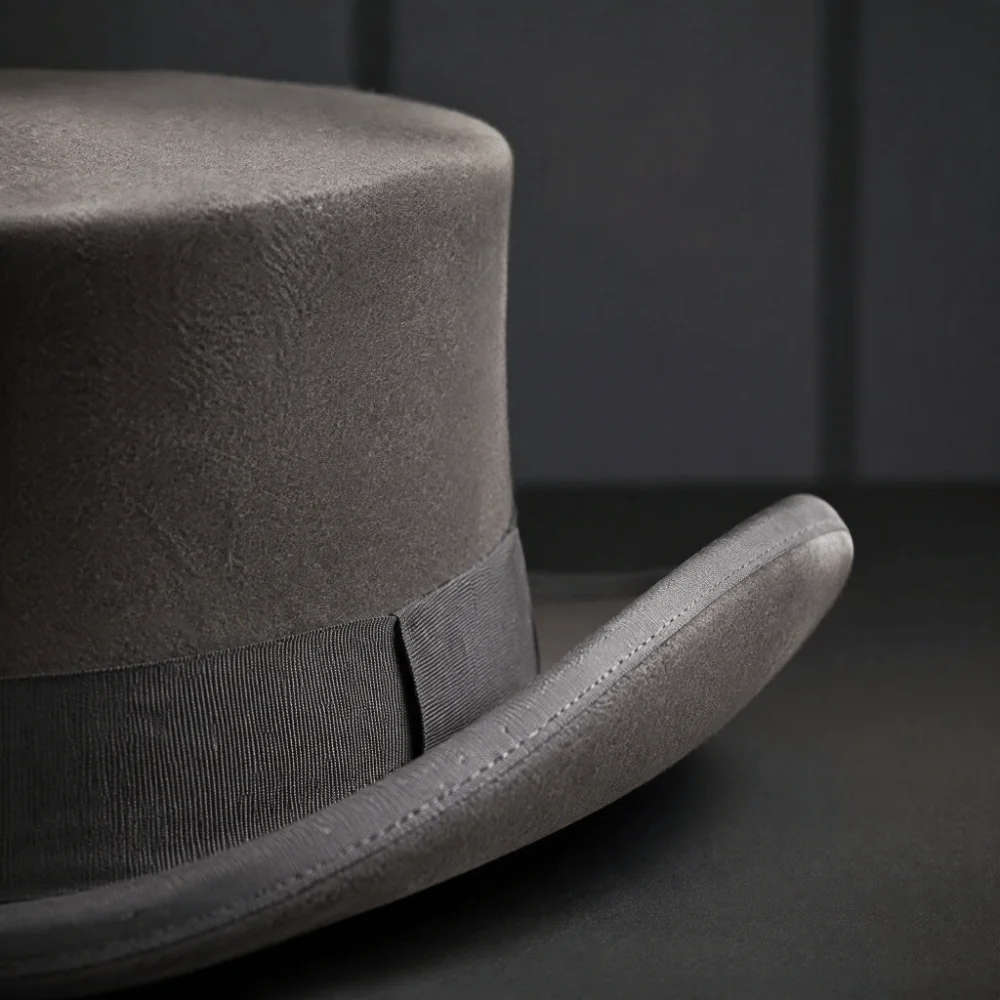 Gentleman-Stil Wollmaterial Zylinderhut Satin-Futter Klassisches Design Magierhut Gentleman-Hut Bühnenauftritt – Detail 9