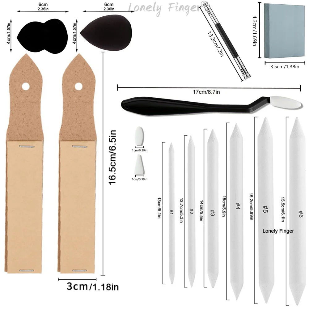 22/38/39PCS Blending Stumps and Paper Art Blenders Sketch Tools with Scrapers,Rub Sponge,Kneaded Eraser and Sandpaper Sharpeners