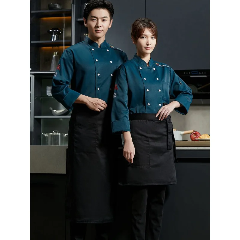 Hotel Chef Overalls Men'S Long Sleeve Autumn Winter Clothes Western Restaurant Bakery Kitchen And Canteen Dining Workwear Un