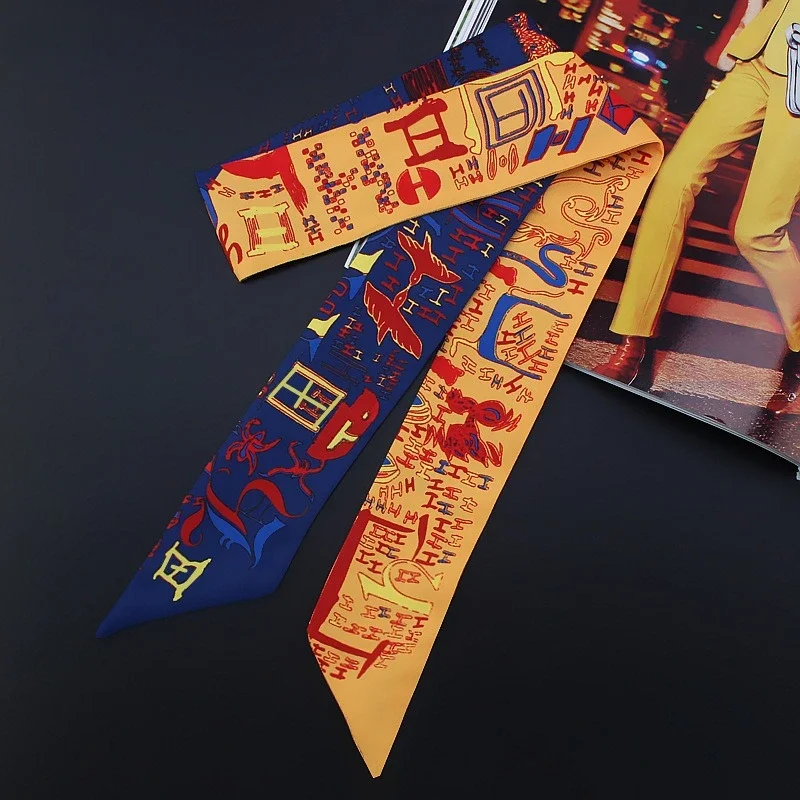 2026 New Fashion Silk Skinny Scarf for Hair Ribbons Women Decoration Twill Silk Wrapping Bag Ties Silk Scarf Small Scarves image 3