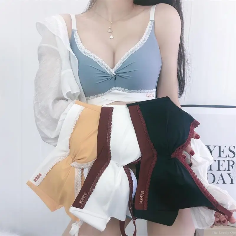 Contracted gathered wind girl underwear high school students without underwire triangle cup thin style girl underwear