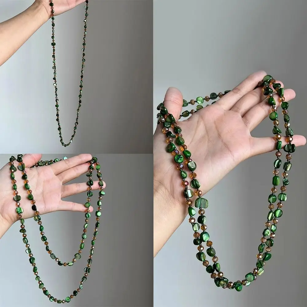Bohemian Antique Necklace Shell Beaded Vintage Long Necklace Stackable Colorful and Green Double Layers Necklace Women Girls