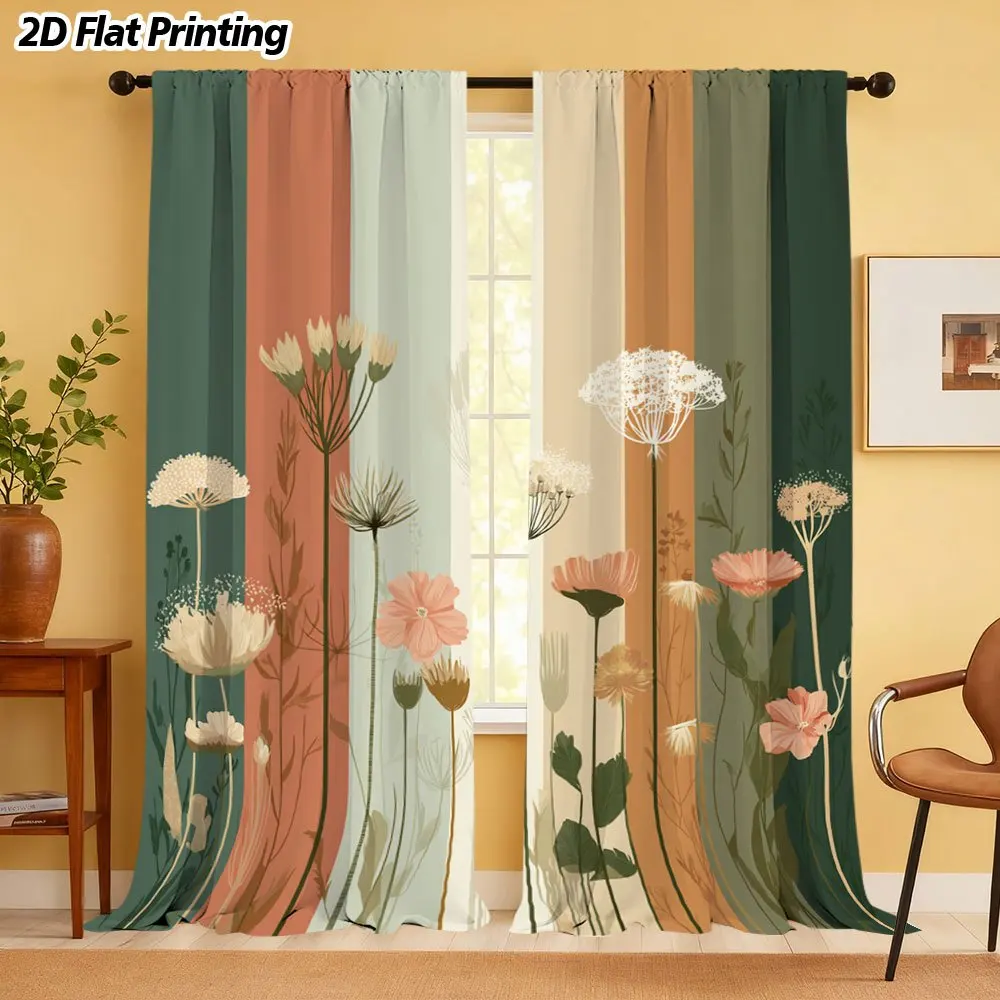 2-Piece Floral Striped Design Curtain Set with Rod Included Versatile Room Decor for Bedrooms Living Rooms And Offices Easy Matc