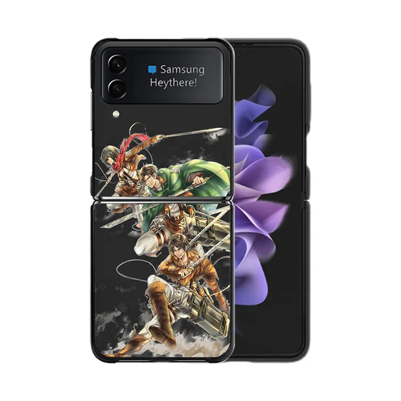 Phone Case for Samsung ZFlip6 5G Z-Flip5 Attack on Titan Eren-Yeager Galaxy Z Flip4 Flip3 Flip 6 5 4 3 Shell Black Cases Cover