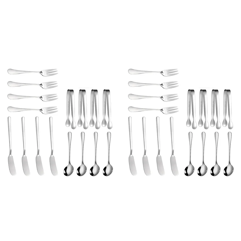 طقم سكاكين توزيع زبدة الجبن من KYCOR مكون من 32 قطعة من إكسسوارات الفحم وسكاكين الزبدة المصنوعة من الفولاذ المقاوم للصدأ (فضي)