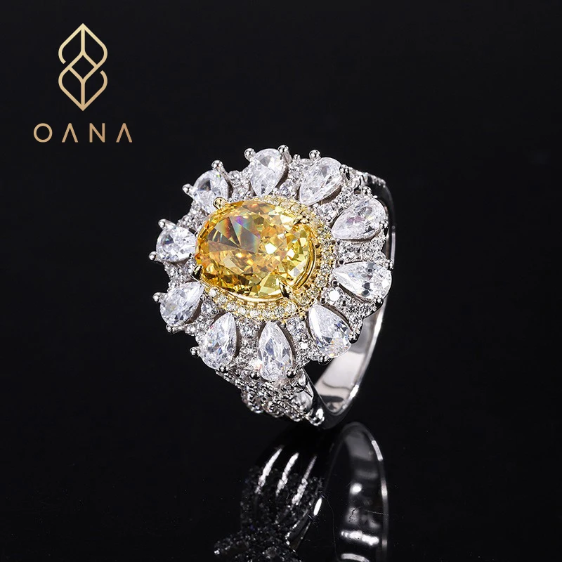 OANA S925 Full Body Silver Color Treasure Style High Carbon Diamond Oval Luxury Inlaid Closed Ring Jewelry Free Shipping