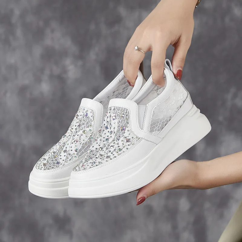 

XMWRLW 2026 Spring Summer Women Loafers Thick Sole Shoes Fashion Rhinestone Female Casual Shoes Women Spring Slip on Loafers