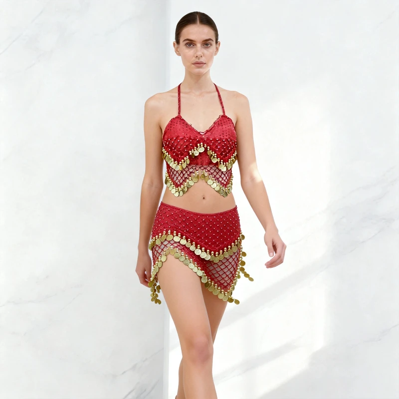 

Топ для восточных танцев, женский бюстгальтер без рукавов, праздничный костюм танцовщицы, боди с пайетками и монетами, наряд для выступлений на сцене, для взрослых и девочек