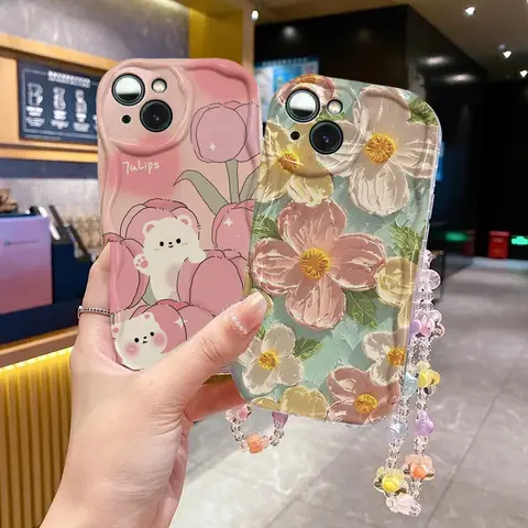 Flower Chain Lanyard Phone Case For VIVO V40 Lite V30 V30E V29E V27E V25E V23E V21E V27 V25 V23 V20 Y15S Y15A Y01 Y16 S1 V15 Pro