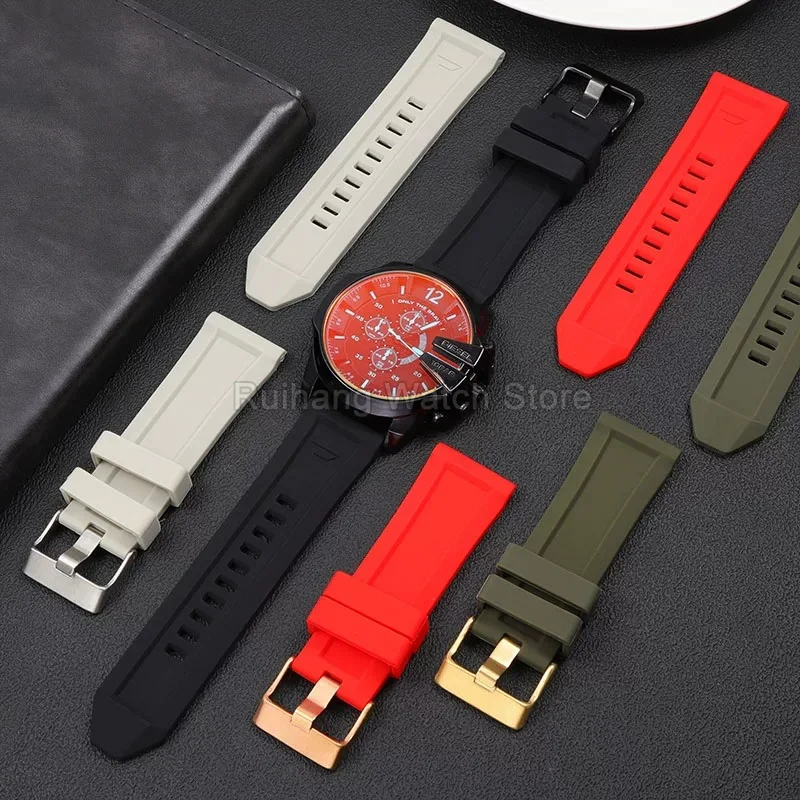 Watch Accessories Lightweight Anti‑aging Rubber Watchband 26mm Flat End for Diesel DZ4318/4496/4323/7395 Snug Comfortable