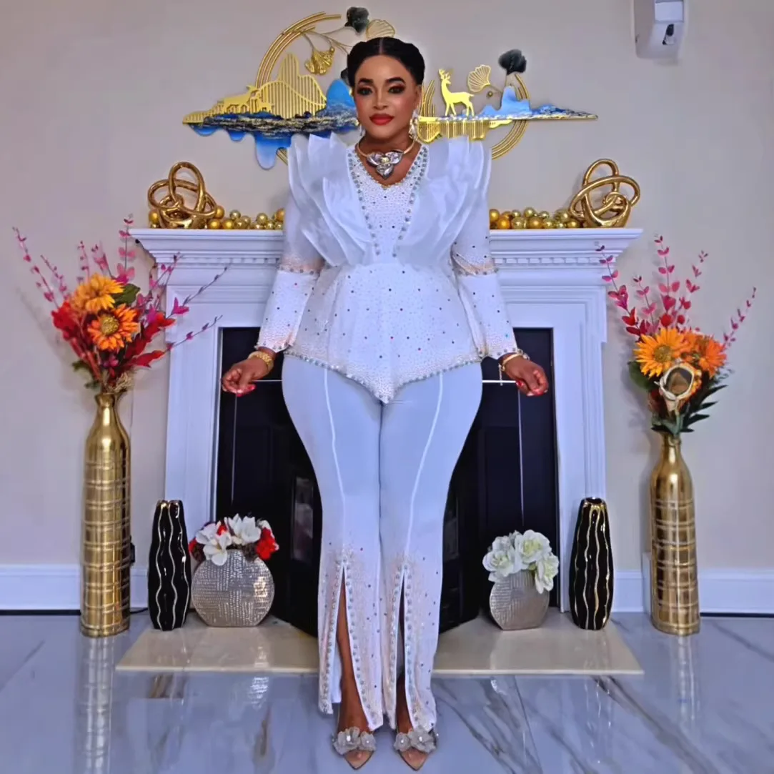 

Dashiki African Clothes for Woman 2 PCS Sets Tops and Trousers Suits Ankara Turkey Outfit Plus Size Wedding Party Clothing