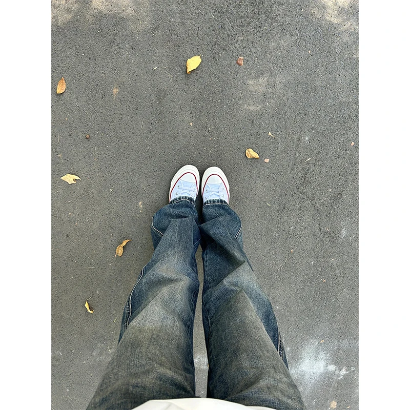 

Американские ретро-джинсы синего цвета с флисовой подкладкой, прямого кроя, для мужчин, облегающие, в стиле High Street, молодежные, трендовые, из полиэстера.