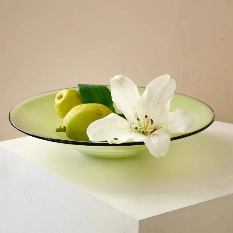Wuwei قاعة الوقت الأصلي الأخضر اليشم جديد الصينية اليدوية المزجج طبق فاكهة الزخرفية تصميم جو متقدم حلية #3