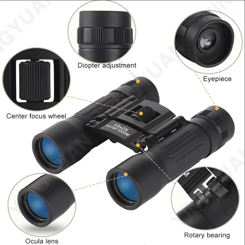 10X25 high-definition professional binocular telescope, compact folding telescope, suitable for bird watching, outdoor hunting,