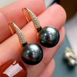 stunning 9-10mm south sea black pearl earring  925 sterling silver  jewelry for women  pearl earrings  earrings for women