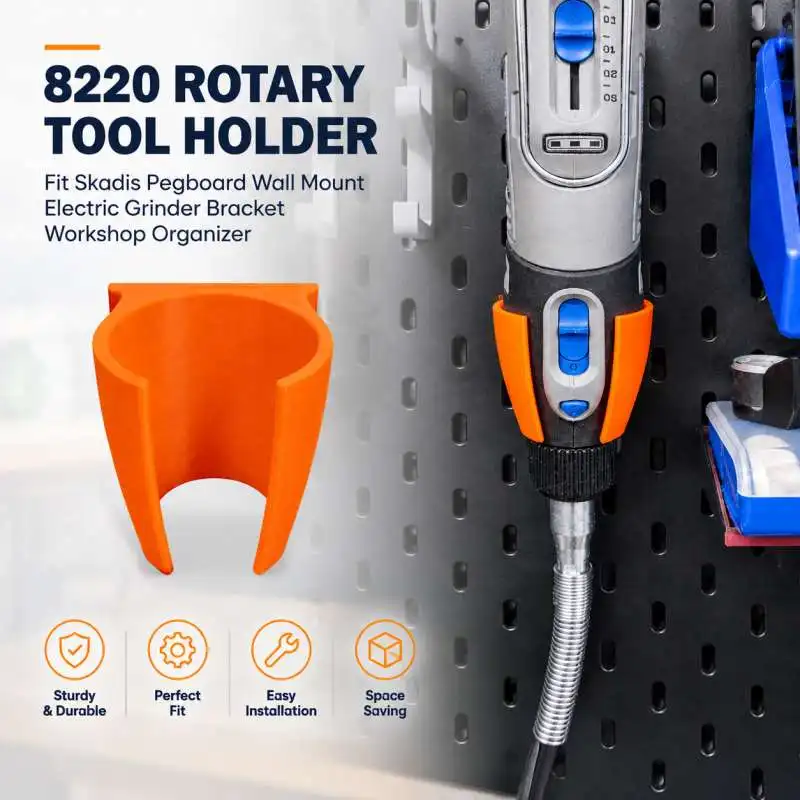 8220 Rotary Tool Holder Fit Skadis Pegboard Wall Mount Electric Grinder Bracket Workshop Organizer