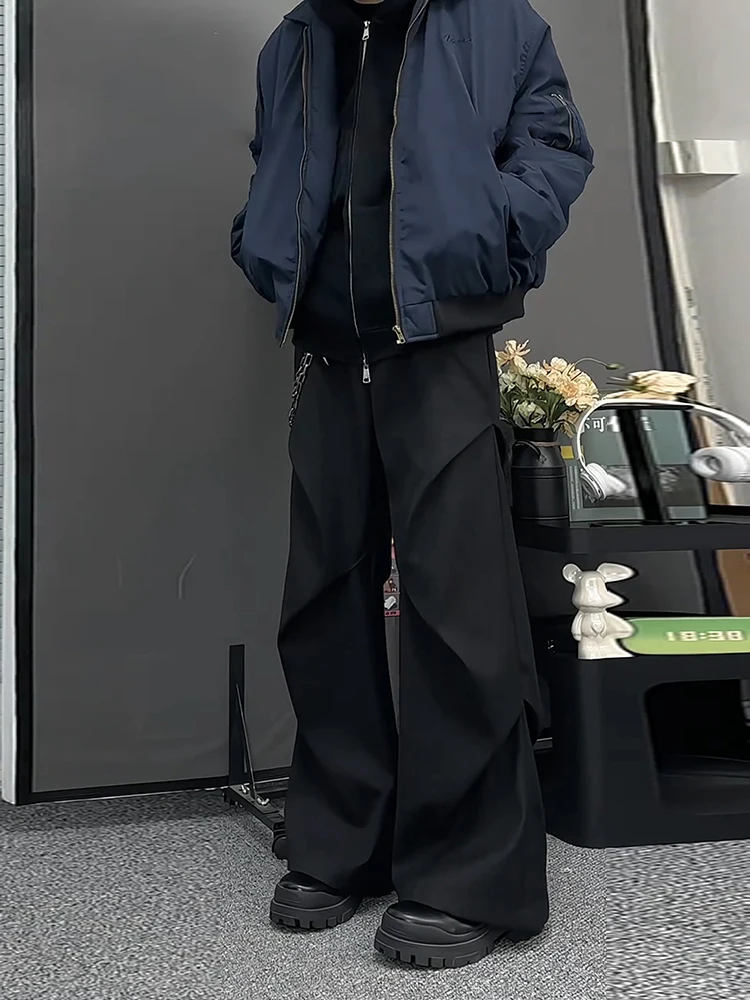 

Мужские осенне-зимние брюки с отворотами и прямым кроем, на флисовой подкладке, с высоким поясом, повседневные, модные