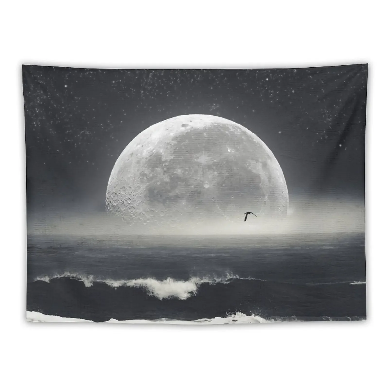 

Nocturnal Wave - Ocean Waves and Moon Tapestry Mushroom Bathroom Decor Tapestry