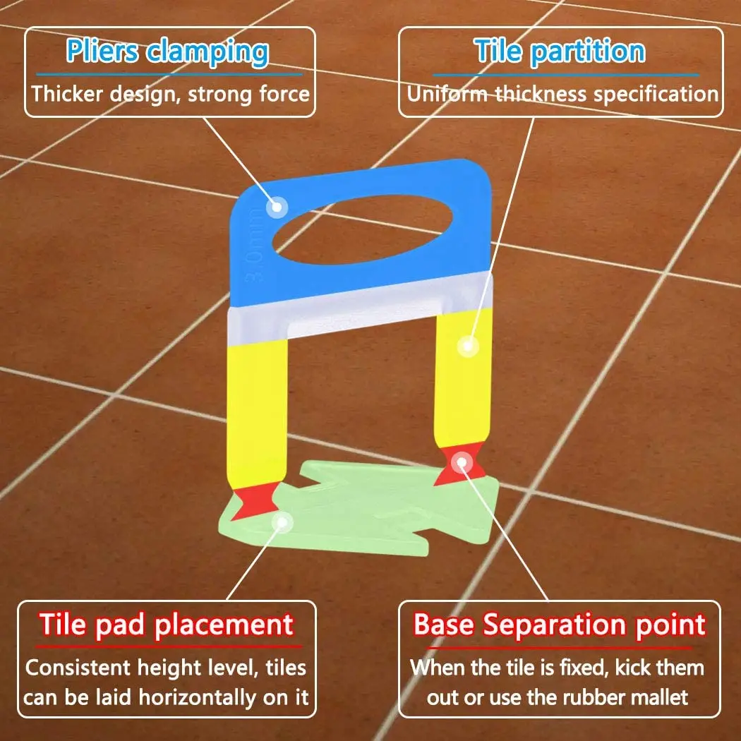 ABJT-600 PCS Tile Leveling System Clips 1/16 Inch(1.5Mm) Tiles Leveler Spacers Tool For Tile And Stone Installation