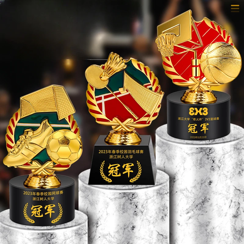 Customized Sports Ball Series Metal Trophy, Souvenir Crafts Awards, Home Decoration, Creative Crystal Bottom Small Trophies, 1Pc